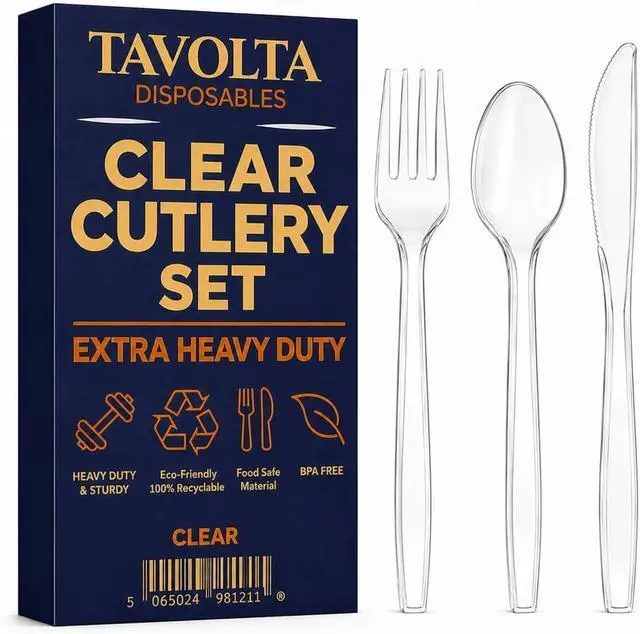 Main image of Plastic Cutlery Set Bulk Forks Spoons Knives Heavy Duty Disposable Clear Silverware BPA Free Food Grade Durable Utensils for Outdoor Picnic BBQ Lunch Box Office Meal Prep Travel Kit Essentials x105
