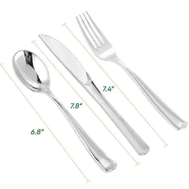 Alt view image 2 of 6 - 75 Pack Silver Plastic Silverware Disposable Cutlery Set - 25 Forks Knives Spoons - Disposable Flatware Heavy Duty Plastic Utensils Set for Catering, Parties, Dinners, Weddings