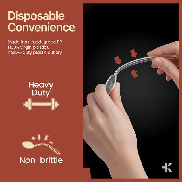 Alt view image 6 of 7 - Disposable Cutlery Set 360 Pieces Spoons, Heavy Duty Plastic Silverware, BPA-Free Food-Grade Materials, Heat-Resistant, Reusable Utensils for Parties, Catering, BBQs, and Everyday Use, Clear