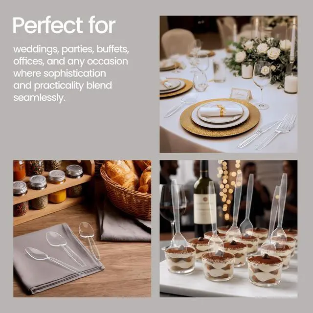 Alt view image 5 of 7 - Disposable Cutlery Set 360 Pieces Spoons, Heavy Duty Plastic Silverware, BPA-Free Food-Grade Materials, Heat-Resistant, Reusable Utensils for Parties, Catering, BBQs, and Everyday Use, Clear