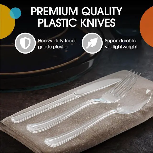 Alt view image 4 of 7 - Clear Plastic Knives 50 Pcs Clear Knives Disposable Utensils Heavy Duty Plastic Cutlery Set Disposable Cutlery Sets Flatware Sets Silverware Set For Party Supplies & Party Tableware