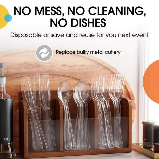Alt view image 5 of 7 - Clear Plastic Knives 50 Pcs Clear Knives Disposable Utensils Heavy Duty Plastic Cutlery Set Disposable Cutlery Sets Flatware Sets Silverware Set For Party Supplies & Party Tableware