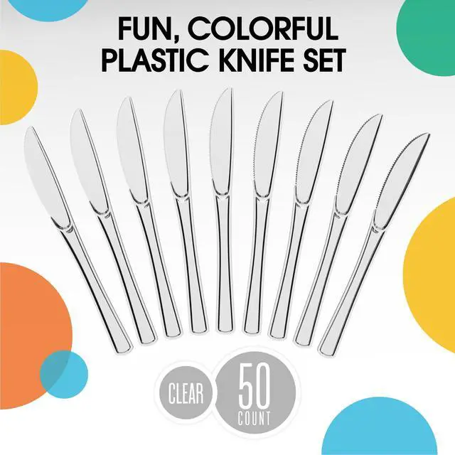 Alt view image 3 of 7 - Clear Plastic Knives 50 Pcs Clear Knives Disposable Utensils Heavy Duty Plastic Cutlery Set Disposable Cutlery Sets Flatware Sets Silverware Set For Party Supplies & Party Tableware