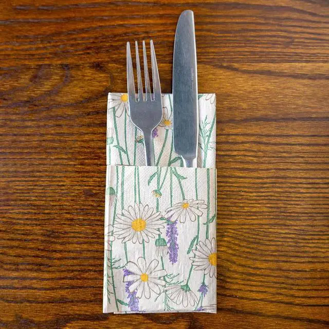 Alt view image 6 of 6 - Kind 100 x Soft Recycled Floral Napkins Wildflower Napkins for Decoupage Daisy Bee Pretty Disposable Party Serviettes for Spring Weddings, Tea Parties, Birthday, Eco-Friendly, Compostable