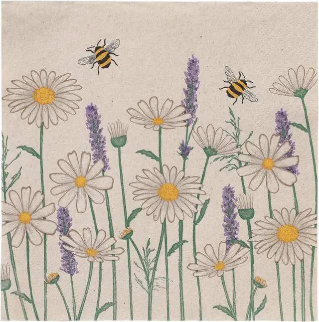 Alt view image 2 of 6 - Kind 100 x Soft Recycled Floral Napkins Wildflower Napkins for Decoupage Daisy Bee Pretty Disposable Party Serviettes for Spring Weddings, Tea Parties, Birthday, Eco-Friendly, Compostable