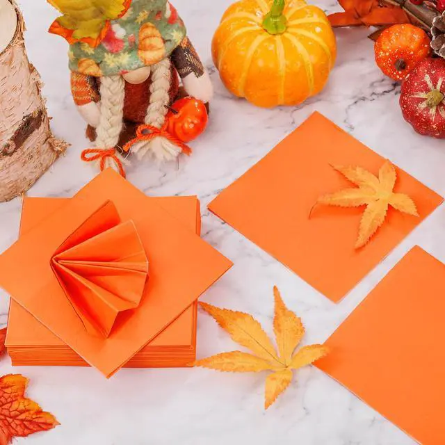 Alt view image 3 of 7 - 100-Count 2-Ply Orange Napkins -Orange Cocktail Napkins Disposable Premium Quality - 5" x 5" Fall Paper Napkins for Summer Party,Bar,Weddings