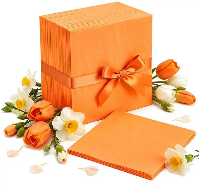 Main image of 100-Count 2-Ply Orange Napkins -Orange Cocktail Napkins Disposable Premium Quality - 5" x 5" Fall Paper Napkins for Summer Party,Bar,Weddings