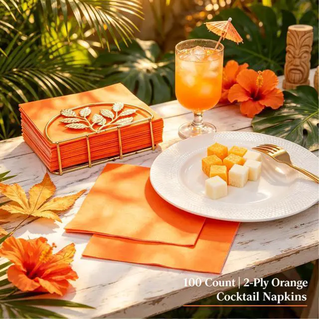 Alt view image 7 of 7 - 100-Count 2-Ply Orange Napkins -Orange Cocktail Napkins Disposable Premium Quality - 5" x 5" Fall Paper Napkins for Summer Party,Bar,Weddings