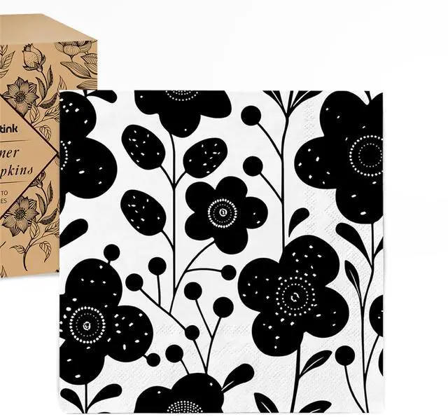 Main image of 20 Count Designer Cocktail Napkins, 3-Ply Disposable Paper Napkins (80, Midnight Bloom, 5" x 5",Cocktail Size)