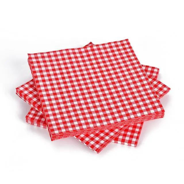 Alt view image 5 of 5 - Disposable Red and White Gingham Paper Napkins (Pack of 50)