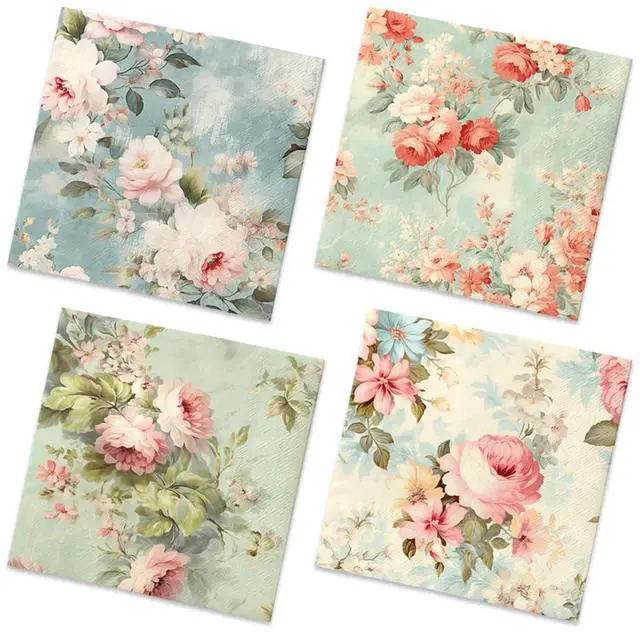 Main image of Vintage Floral Napkins-40Pcs Flower Paper Napkins for Tea Party Birthday Baby Shower Wedding Retro Spring Decorations One Napkin with 4Patterns