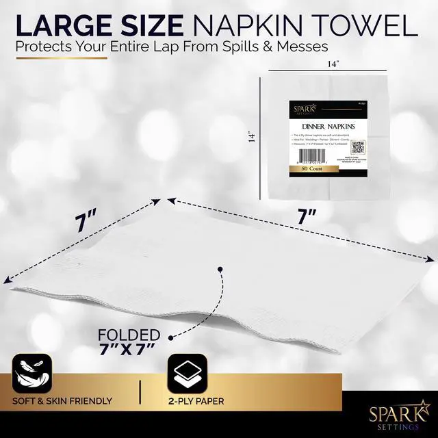 Alt view image 3 of 7 - Big Party Pack 40 Count White Dinner Napkins Tableware- Ideal for Wedding, Party, Birthday, Dinner, Lunch, Cocktails. (7 x 7)
