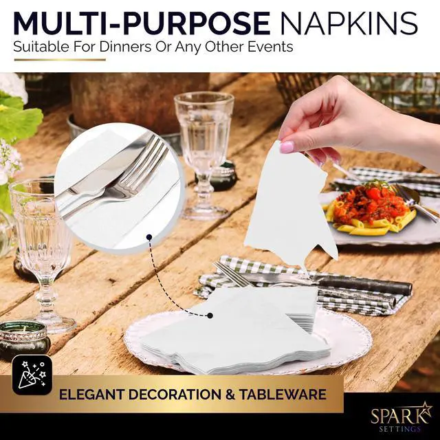 Alt view image 5 of 7 - Big Party Pack 40 Count White Dinner Napkins Tableware- Ideal for Wedding, Party, Birthday, Dinner, Lunch, Cocktails. (7 x 7)