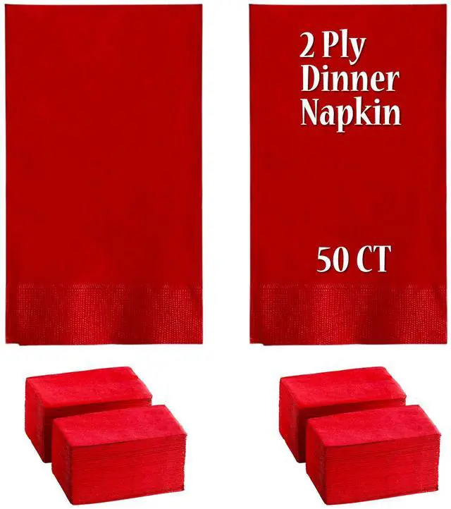 Main image of 2 Ply Dinner Napkin Red- 50 CT Red 2 Ply"15 x 17" Paper Dinner Napkins - Pack of 50 CT. Ideal for Party., (PWRedDinnerNapkin-50CT)