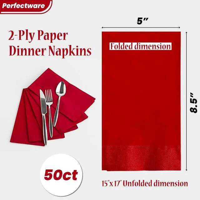Alt view image 2 of 7 - 2 Ply Dinner Napkin Red- 50 CT Red 2 Ply"15 x 17" Paper Dinner Napkins - Pack of 50 CT. Ideal for Party., (PWRedDinnerNapkin-50CT)