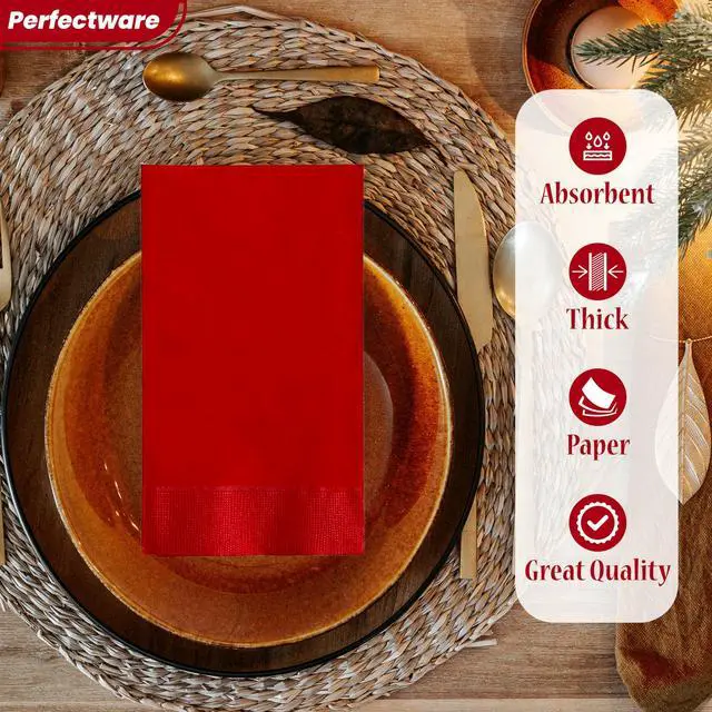 Alt view image 3 of 7 - 2 Ply Dinner Napkin Red- 50 CT Red 2 Ply"15 x 17" Paper Dinner Napkins - Pack of 50 CT. Ideal for Party., (PWRedDinnerNapkin-50CT)