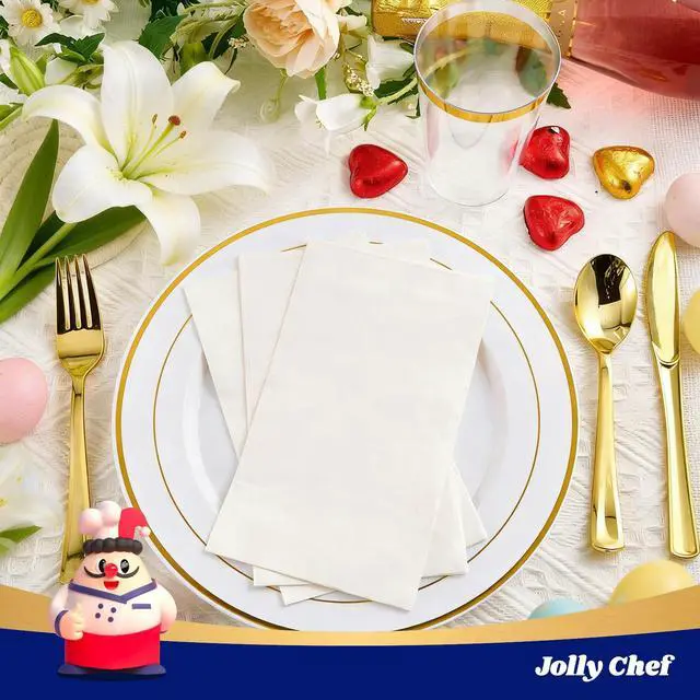 Alt view image 3 of 7 - 100 Pack Paper Napkins Guest Towels Disposable Premium Quality 3-ply Dinner Napkins Soft, Absorbent Paper Hand Towels for Party, Kitchen, Dinners or Events (White)