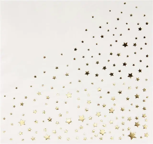 Main image of Stylish White and Gold Star Napkins - 50 Disposable Dinner Napkins, 6.5 x 6.5 Inch, Paper, Decorative for Parties