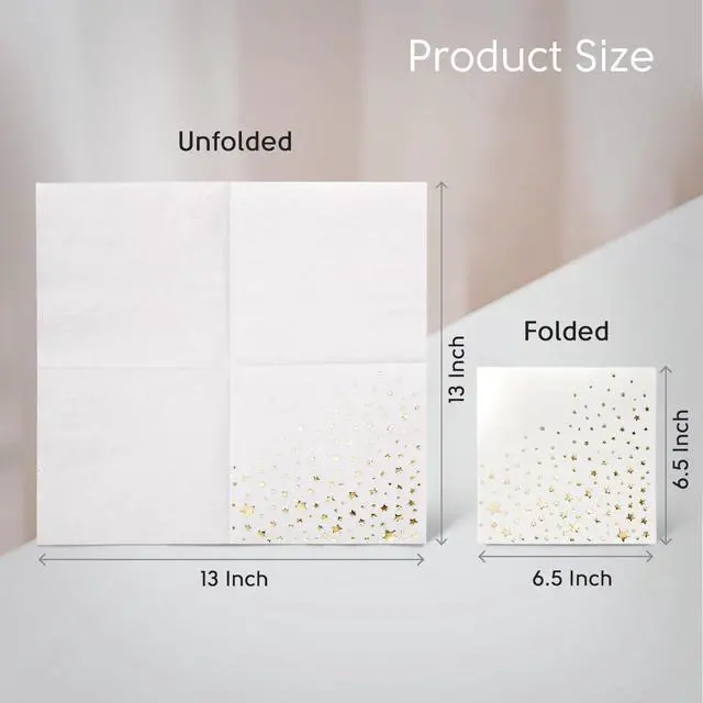 Alt view image 5 of 7 - Stylish White and Gold Star Napkins - 50 Disposable Dinner Napkins, 6.5 x 6.5 Inch, Paper, Decorative for Parties