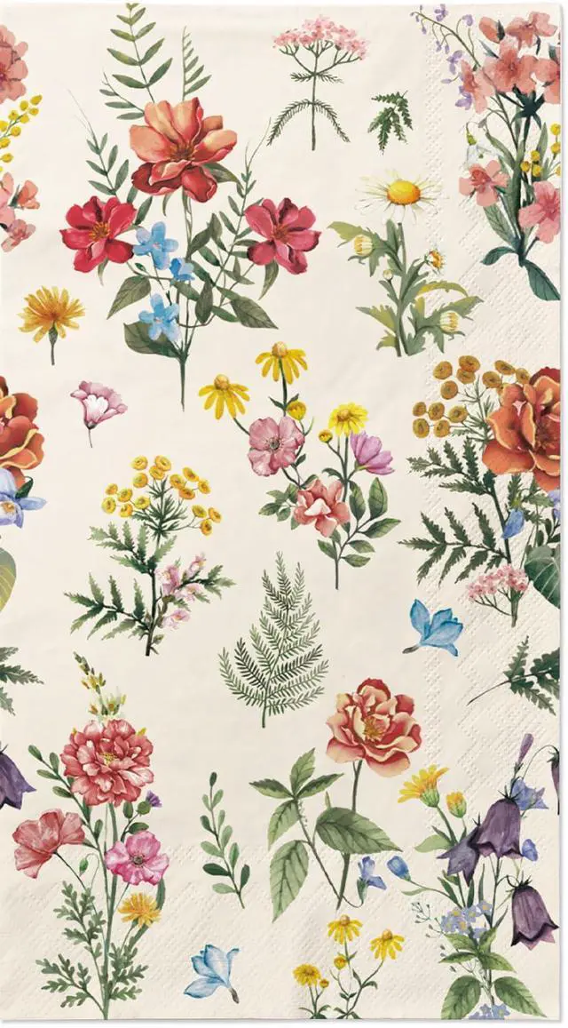 Main image of 100 Flower Napkins Watercolor Floral Vintage Wild Flower Disposable Hand Towels Decorative Paper Guest for Bathroom Toilet Powder Room Wedding Birthday Bridal Party Decor