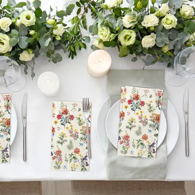 Alt view image 3 of 7 - 100 Flower Napkins Watercolor Floral Vintage Wild Flower Disposable Hand Towels Decorative Paper Guest for Bathroom Toilet Powder Room Wedding Birthday Bridal Party Decor