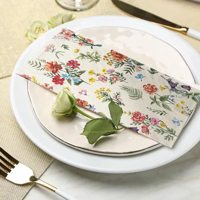 Alt view image 4 of 7 - 100 Flower Napkins Watercolor Floral Vintage Wild Flower Disposable Hand Towels Decorative Paper Guest for Bathroom Toilet Powder Room Wedding Birthday Bridal Party Decor