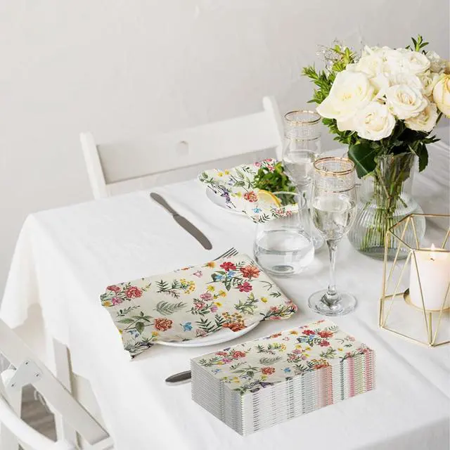 Alt view image 7 of 7 - 100 Flower Napkins Watercolor Floral Vintage Wild Flower Disposable Hand Towels Decorative Paper Guest for Bathroom Toilet Powder Room Wedding Birthday Bridal Party Decor