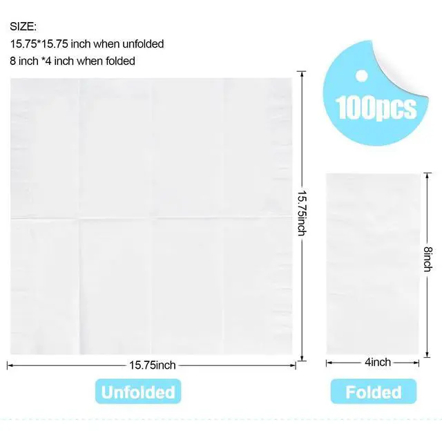 Alt view image 2 of 6 - 1/8 Fold 100 Pack Paper Napkins Guest Towels Disposable, Premium Quality 2-ply Dinner Napkins Disposable Soft, Absorbent, Party Napkins Wedding Napkins for Kitchen, Dinners or Events