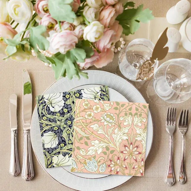 Alt view image 5 of 6 - 50Pcs William Morris Floral Paper Napkin Disposable Luncheon Napkins Vintage Flower Dinner Dessert Napkins for Birthday Wedding Party Supplies Table Decor