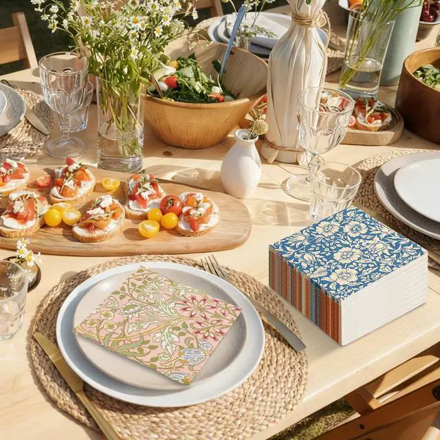 Alt view image 6 of 6 - 50Pcs William Morris Floral Paper Napkin Disposable Luncheon Napkins Vintage Flower Dinner Dessert Napkins for Birthday Wedding Party Supplies Table Decor