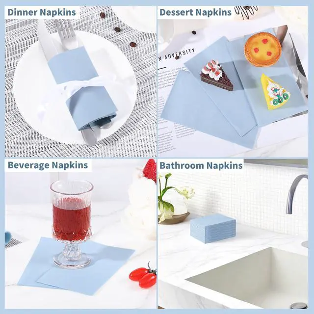 Alt view image 6 of 7 - 60 Pcs Light Blue Napkins, Disposable Blue Dinner Napkins Decorative Paper Hand Towels for Bathroom Paper Napkin for Wedding, Baby Shower, Bathroom, Kitchen