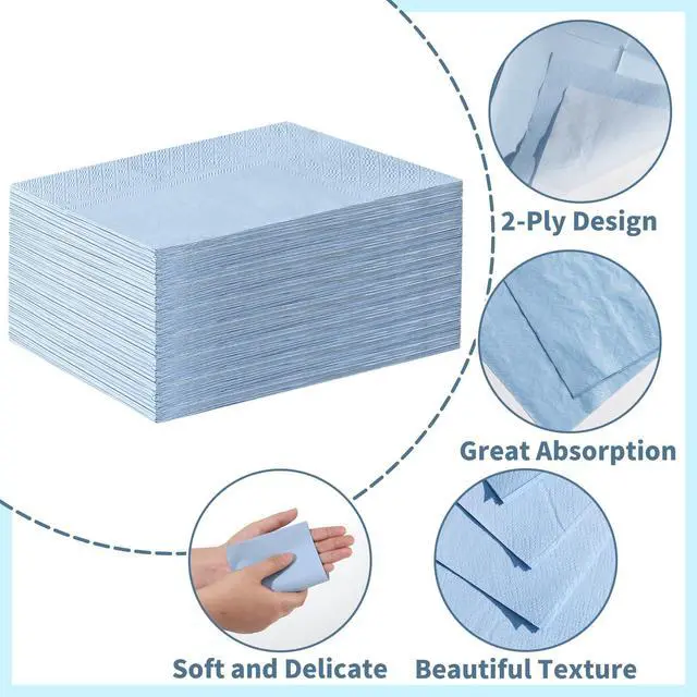Alt view image 3 of 7 - 60 Pcs Light Blue Napkins, Disposable Blue Dinner Napkins Decorative Paper Hand Towels for Bathroom Paper Napkin for Wedding, Baby Shower, Bathroom, Kitchen