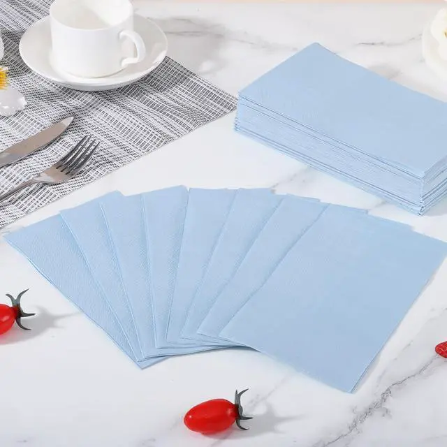 Alt view image 4 of 7 - 60 Pcs Light Blue Napkins, Disposable Blue Dinner Napkins Decorative Paper Hand Towels for Bathroom Paper Napkin for Wedding, Baby Shower, Bathroom, Kitchen