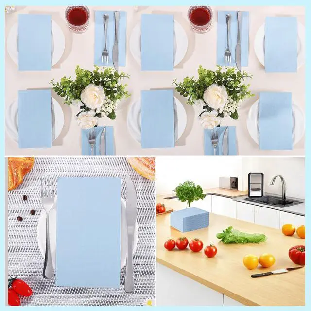 Alt view image 7 of 7 - 60 Pcs Light Blue Napkins, Disposable Blue Dinner Napkins Decorative Paper Hand Towels for Bathroom Paper Napkin for Wedding, Baby Shower, Bathroom, Kitchen