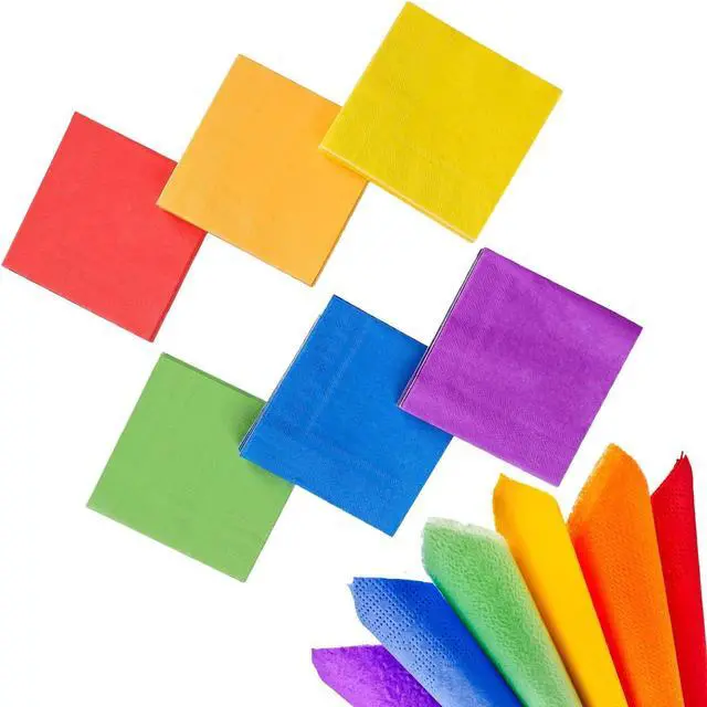 Main image of 120 Pieces Multicolor Rainbow Cocktail Paper Napkin 6 Colors Beverage Luncheon Napkins 2 Ply for Hawaii Tropical Luau Birthday Baby Shower Party Decoration