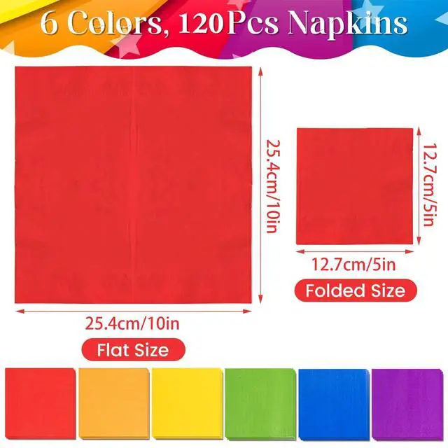 Alt view image 2 of 7 - 120 Pieces Multicolor Rainbow Cocktail Paper Napkin 6 Colors Beverage Luncheon Napkins 2 Ply for Hawaii Tropical Luau Birthday Baby Shower Party Decoration