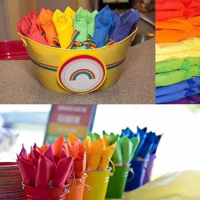 Alt view image 4 of 7 - 120 Pieces Multicolor Rainbow Cocktail Paper Napkin 6 Colors Beverage Luncheon Napkins 2 Ply for Hawaii Tropical Luau Birthday Baby Shower Party Decoration