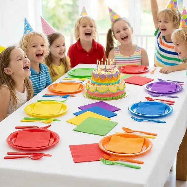 Alt view image 5 of 7 - 120 Pieces Multicolor Rainbow Cocktail Paper Napkin 6 Colors Beverage Luncheon Napkins 2 Ply for Hawaii Tropical Luau Birthday Baby Shower Party Decoration