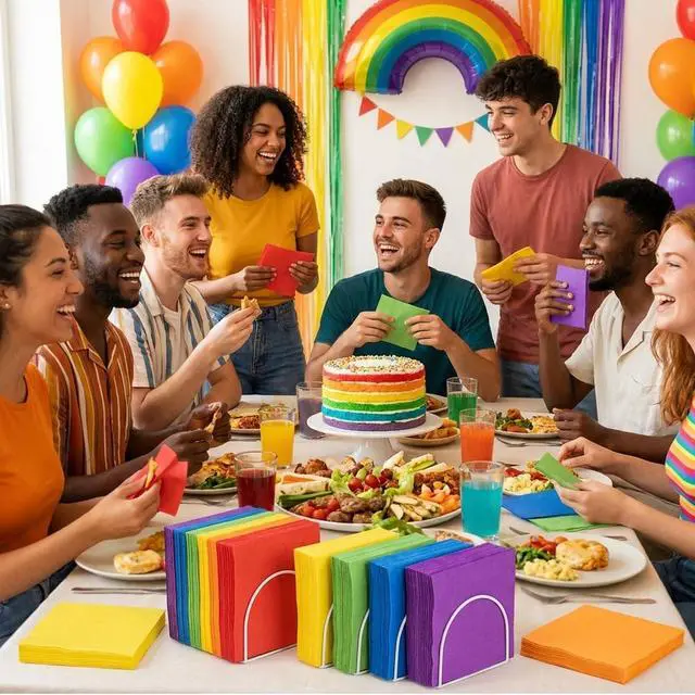 Alt view image 6 of 7 - 120 Pieces Multicolor Rainbow Cocktail Paper Napkin 6 Colors Beverage Luncheon Napkins 2 Ply for Hawaii Tropical Luau Birthday Baby Shower Party Decoration