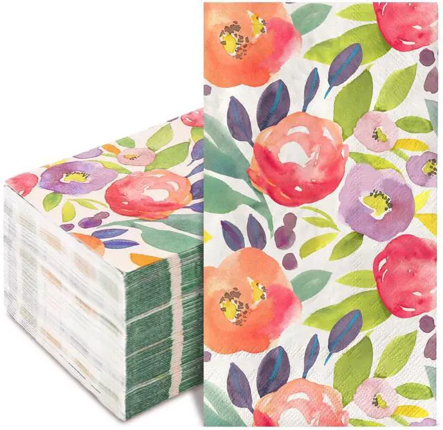 Main image of 80 Pcs Floral Guest Napkins Watercolor Summer Flower Paper Dinner Napkins Colorful Party Decorative Disposable Napkin for Wedding Birthday Baby Bridal Shower Tableware Supplies