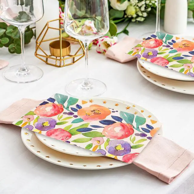 Alt view image 4 of 7 - 80 Pcs Floral Guest Napkins Watercolor Summer Flower Paper Dinner Napkins Colorful Party Decorative Disposable Napkin for Wedding Birthday Baby Bridal Shower Tableware Supplies