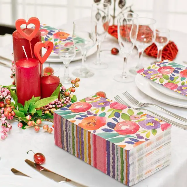 Alt view image 5 of 7 - 80 Pcs Floral Guest Napkins Watercolor Summer Flower Paper Dinner Napkins Colorful Party Decorative Disposable Napkin for Wedding Birthday Baby Bridal Shower Tableware Supplies