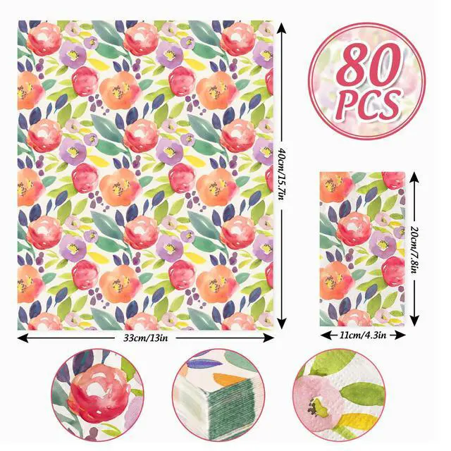 Alt view image 2 of 7 - 80 Pcs Floral Guest Napkins Watercolor Summer Flower Paper Dinner Napkins Colorful Party Decorative Disposable Napkin for Wedding Birthday Baby Bridal Shower Tableware Supplies