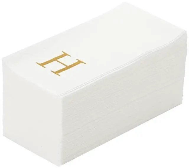 Main image of Luxenap 15.8 X 7.9 Inch Linen-Feel Guest Towels, 50 Lettered Hand Towels - Gold Letter 'H', Sans Serif Font, White Paper Dinner Napkins, airlaid, For Restrooms And Tables