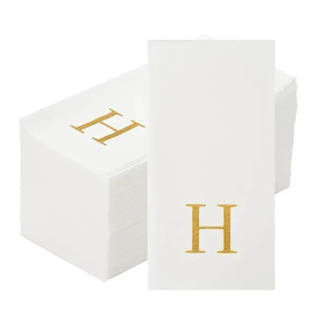 Alt view image 2 of 7 - Luxenap 15.8 X 7.9 Inch Linen-Feel Guest Towels, 50 Lettered Hand Towels - Gold Letter 'H', Sans Serif Font, White Paper Dinner Napkins, airlaid, For Restrooms And Tables