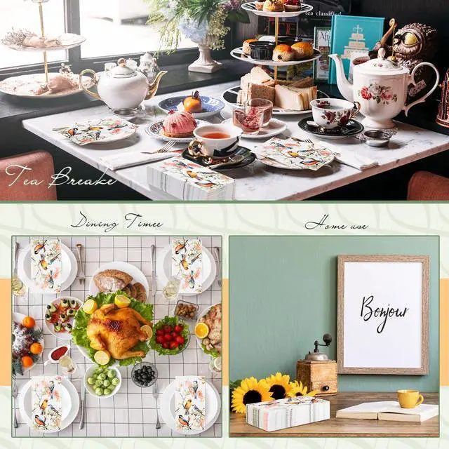 Alt view image 6 of 7 - 200 Pcs Spring Floral Bird Guest Napkins 3 Ply Vintage Themed Guest Towels Summer Flower and Bird Fancy Napkins Disposable Hand Towels for Wedding Baby Shower Anniversary Birthday Holiday