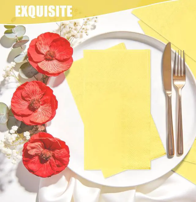 Alt view image 2 of 7 - 50 Pieces Yellow Dinner Napkins 3-ply Guest Bathroom Napkins Disposable Hand Towels for Bathroom Wedding Birthday Party Yellow Paper Dinner Napkin