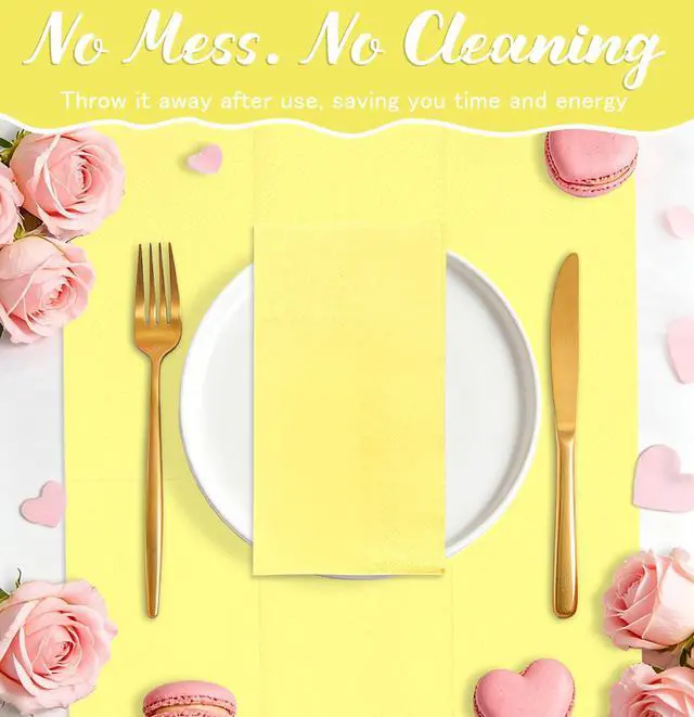 Alt view image 5 of 7 - 50 Pieces Yellow Dinner Napkins 3-ply Guest Bathroom Napkins Disposable Hand Towels for Bathroom Wedding Birthday Party Yellow Paper Dinner Napkin