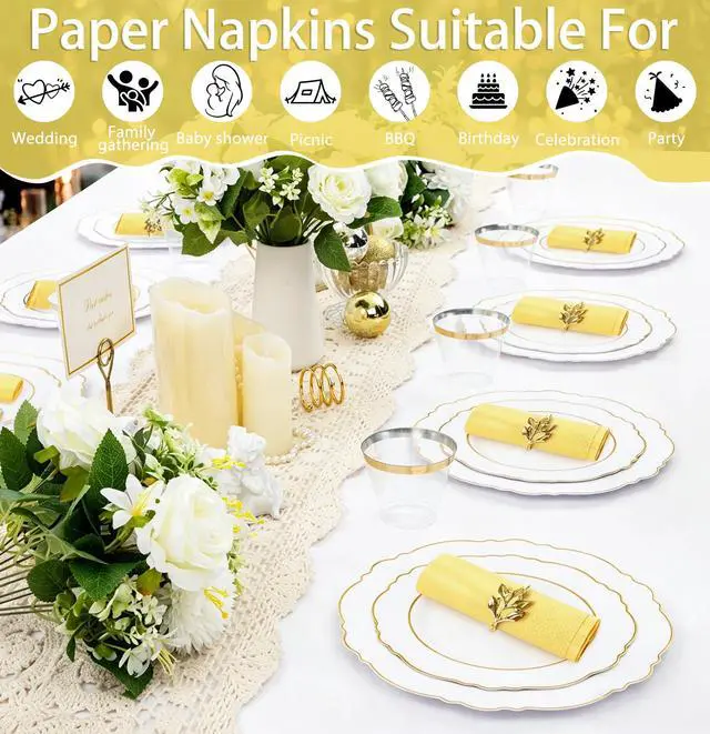 Alt view image 6 of 7 - 50 Pieces Yellow Dinner Napkins 3-ply Guest Bathroom Napkins Disposable Hand Towels for Bathroom Wedding Birthday Party Yellow Paper Dinner Napkin