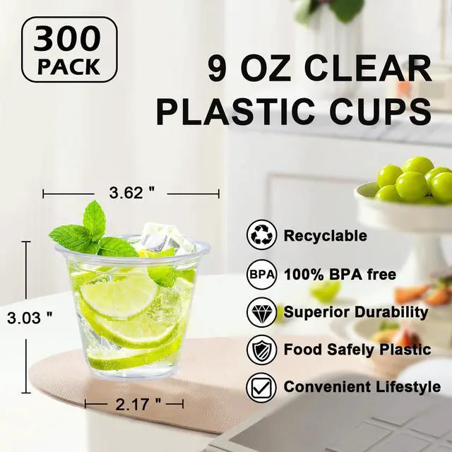 Alt view image 2 of 6 - 100 Pack 9 oz Clear Plastic Cups, Disposable Cups Wine Cocktail Punch, Sturdy & Food Safe Plastic Cup for Party & Wedding